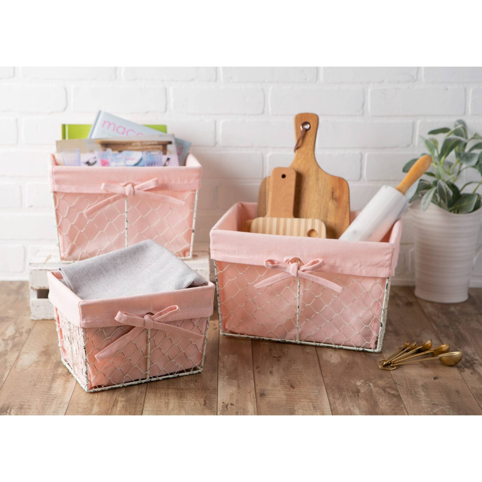 DII® Blush Pink Lined Chicken Wire Basket Set